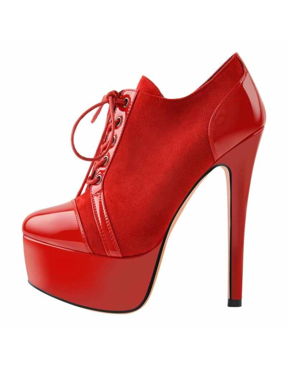 Round Toe Split Joint Platform Lace Up Ankle Boots