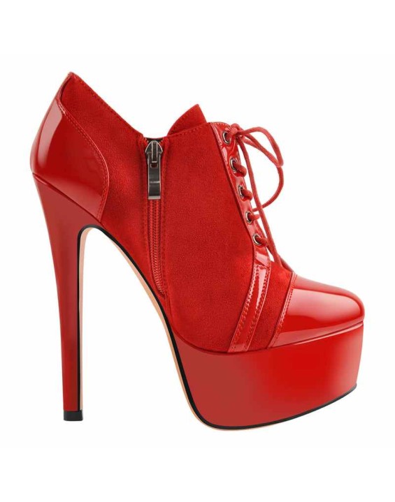 Round Toe Split Joint Platform Lace Up Ankle Boots