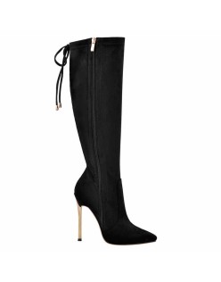 Pointed Toe Zipper Lace Up Stiletto Knee High Boots