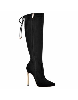 Pointed Toe Zipper Lace Up Stiletto Knee High Boots