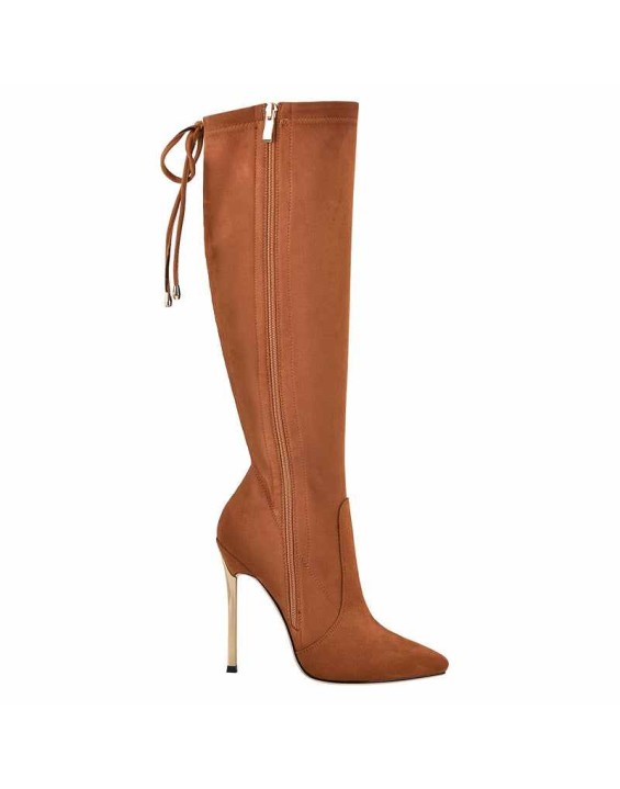Pointed Toe Zipper Lace Up Stiletto Knee High Boots