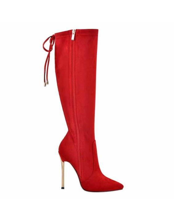 Pointed Toe Zipper Lace Up Stiletto Knee High Boots