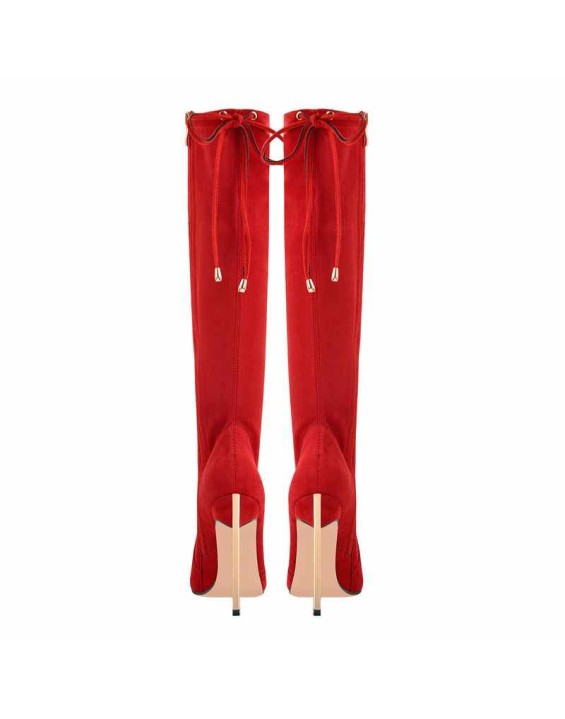 Pointed Toe Zipper Lace Up Stiletto Knee High Boots