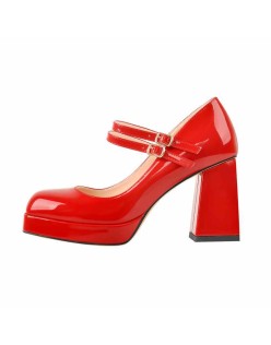 Square Toe Platform Double Buckle Strap Pumps