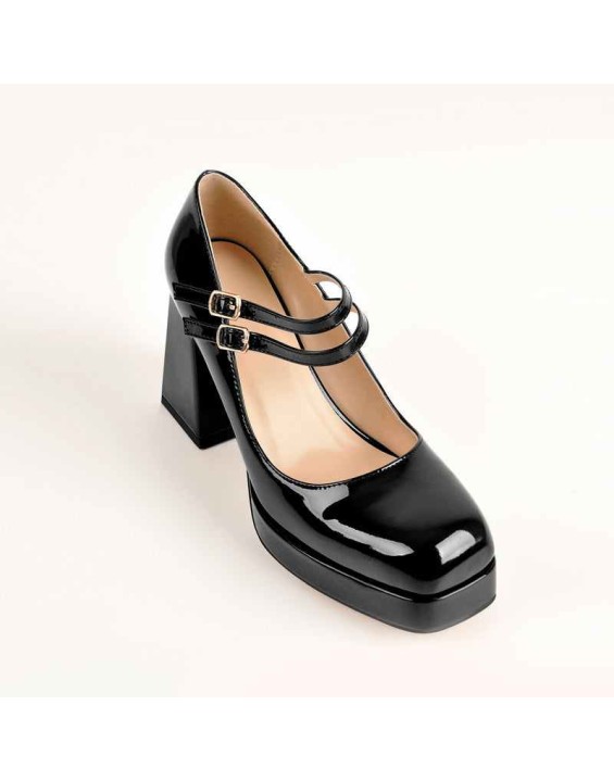 Square Toe Platform Double Buckle Strap Pumps