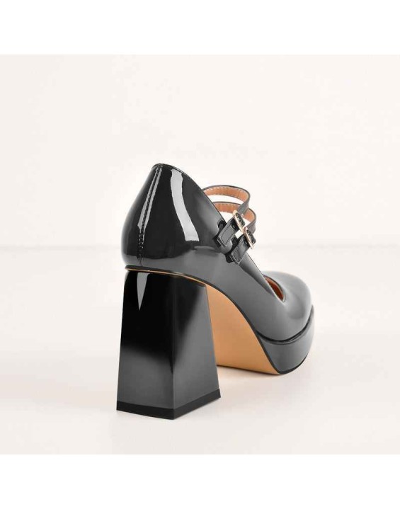 Square Toe Platform Double Buckle Strap Pumps