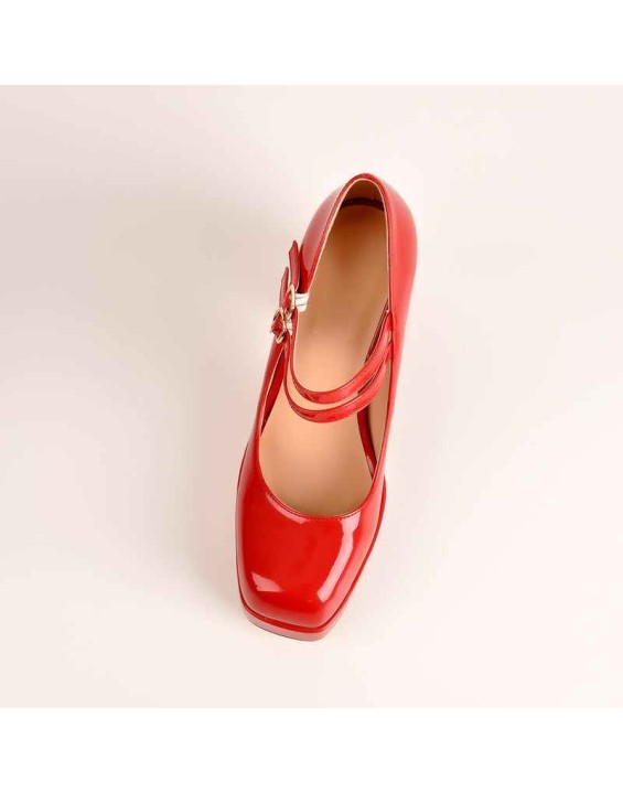 Square Toe Platform Double Buckle Strap Pumps