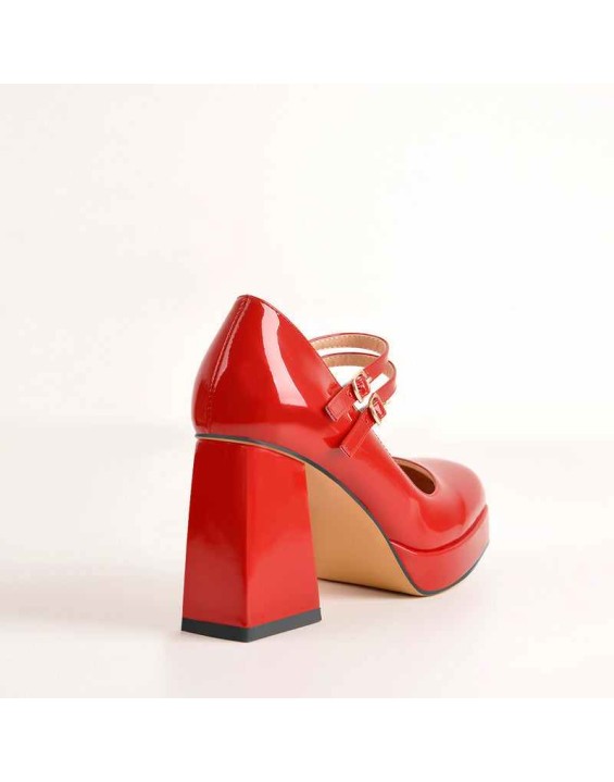 Square Toe Platform Double Buckle Strap Pumps