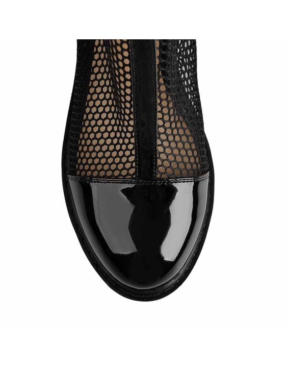 Black Platform Mesh Pocket Ankle Strap Boots
