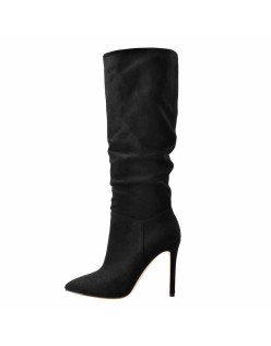 Black Pointed Toe Stiletto Suede Boots