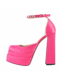 Rose Double Platform Rhinestone Chunky High Heels Pumps