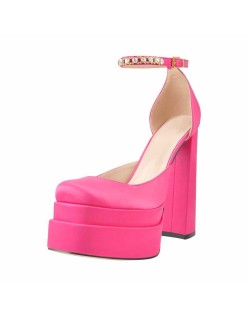 Rose Double Platform Rhinestone Chunky High Heels Pumps