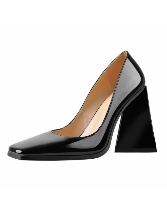 Square Toe Triangle Block High Heels Pumps