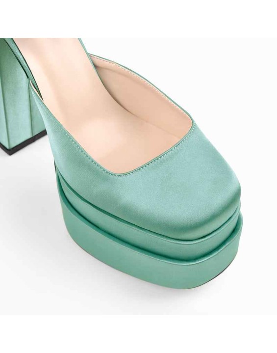 Double Platform Rivets Ankle Strap Chunky Heel D'Orsay Pumps