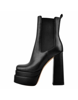 Double Platform Elastic Zipper Chunky Heel Ankle Boots