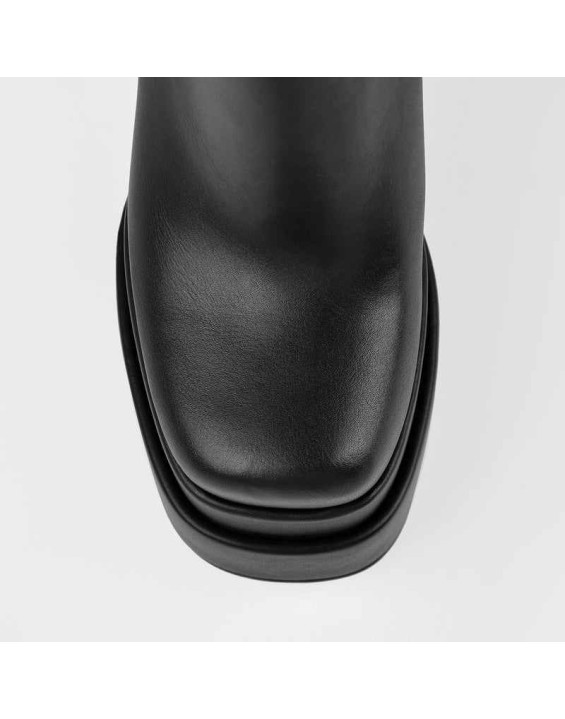 Double Platform Elastic Zipper Chunky Heel Ankle Boots