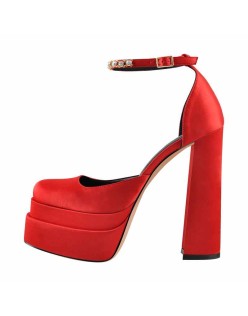 Double  Platform Block Heel Ankle Strap Pumps