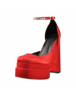 Double  Platform Block Heel Ankle Strap Pumps