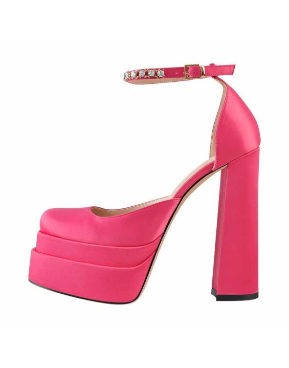 Double  Platform Block Heel Ankle Strap Pumps