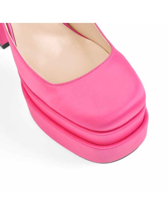 Double  Platform Block Heel Ankle Strap Pumps