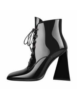 Square Toe Triangle Chunky Heel Ankle Boots