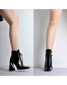 Square Toe Triangle Chunky Heel Ankle Boots