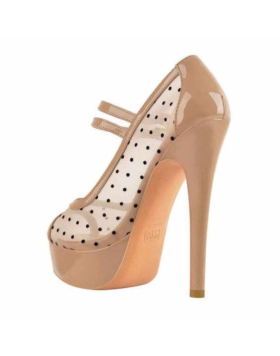 Mesh Polka Dots Peep Toe Platform High Heel Mary Jane Pumps