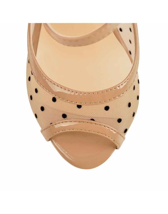Mesh Polka Dots Peep Toe Platform High Heel Mary Jane Pumps