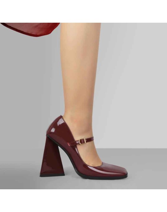 Mary Jane Square Toes Chunky Heels Pumps