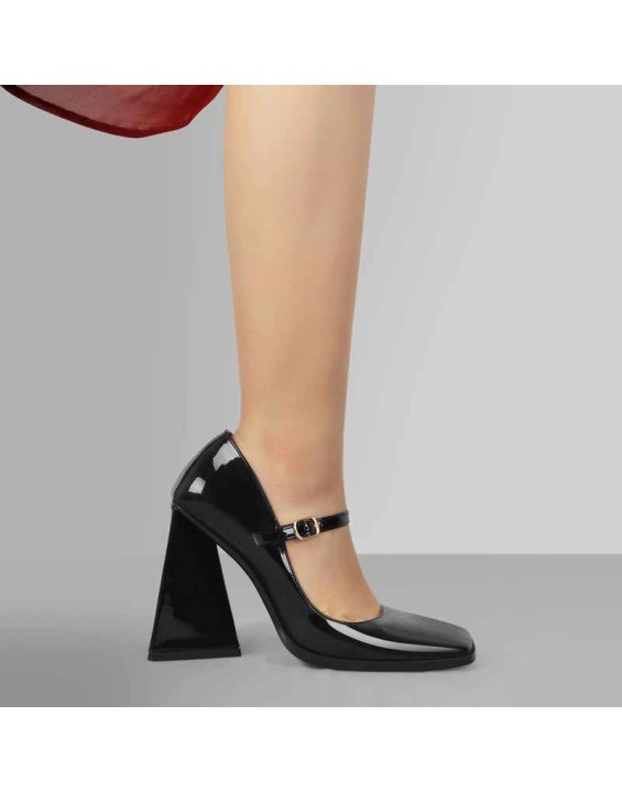 Mary Jane Square Toes Chunky Heels Pumps
