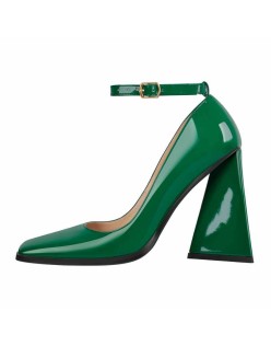 Patent Leather Ankle Strap Chunky High Heel Pumps