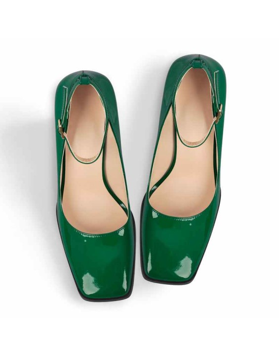 Patent Leather Ankle Strap Chunky High Heel Pumps