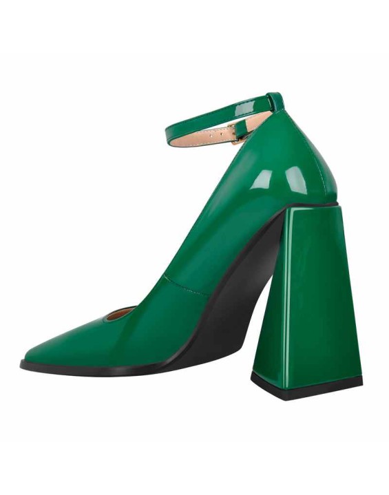 Patent Leather Ankle Strap Chunky High Heel Pumps
