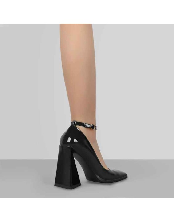 Patent Leather Ankle Strap Chunky High Heel Pumps