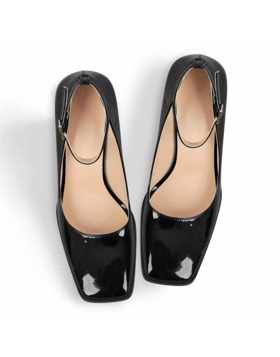 Patent Leather Ankle Strap Chunky High Heel Pumps