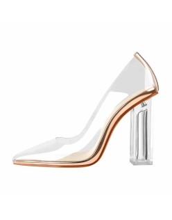 Clear Pointed Toe Block High Heel Pumps