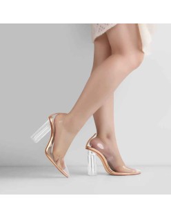 Clear Pointed Toe Block High Heel Pumps