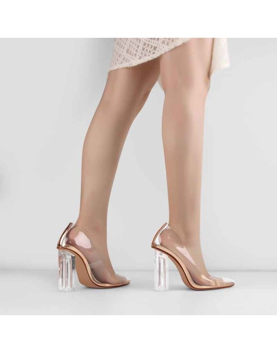 Clear Pointed Toe Block High Heel Pumps