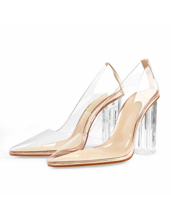 Clear Pointed Toe Block High Heel Pumps