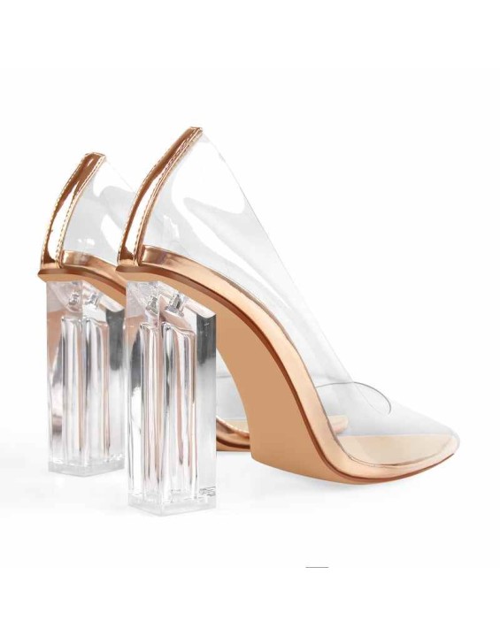 Clear Pointed Toe Block High Heel Pumps