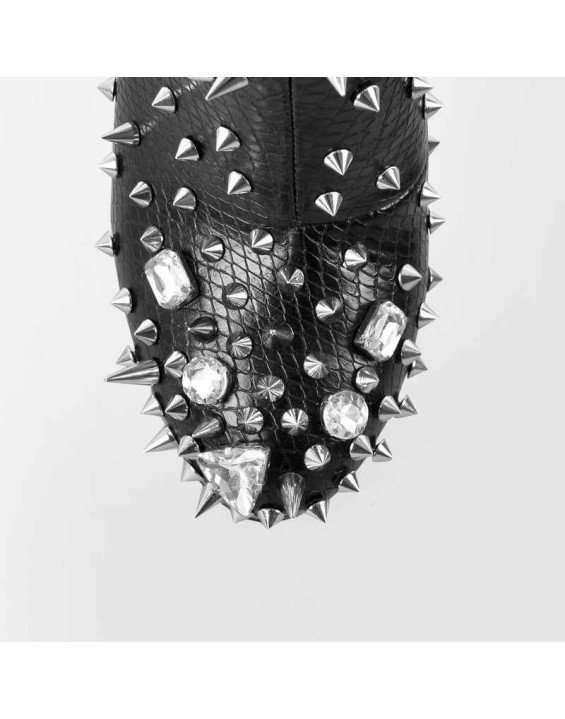 Black Rhinestone Rivet Studded Platform Ankle Boots