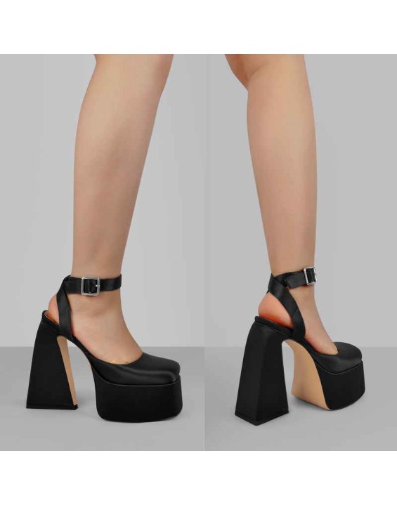 Ankle Strap Platform Chunky High Heel Pumps