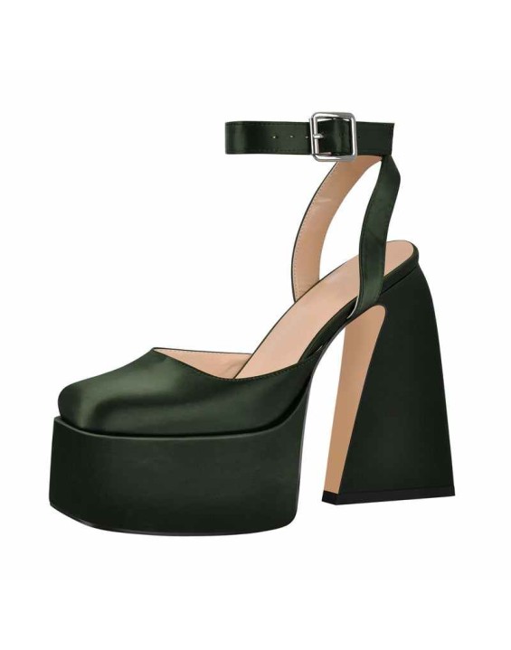 Ankle Strap Platform Chunky High Heel Pumps