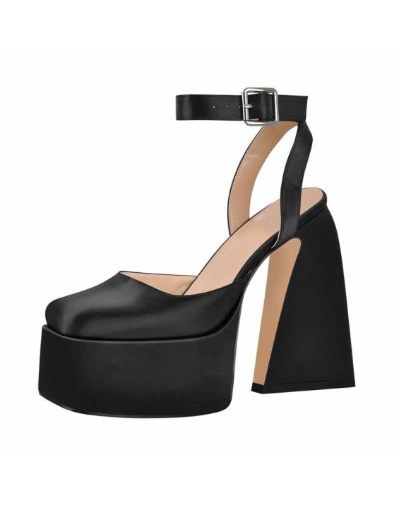 Ankle Strap Platform Chunky High Heel Pumps