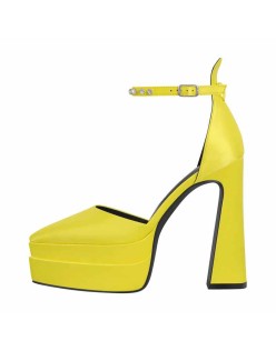 Double Platform Pointed Toe Chunky Heel Pumps