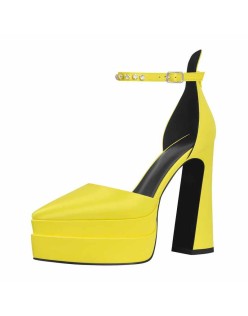 Double Platform Pointed Toe Chunky Heel Pumps