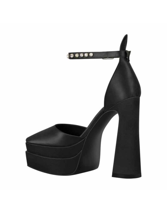 Double Platform Pointed Toe Chunky Heel Pumps