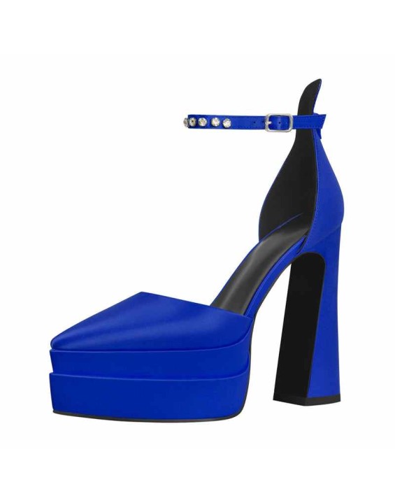 Double Platform Pointed Toe Chunky Heel Pumps
