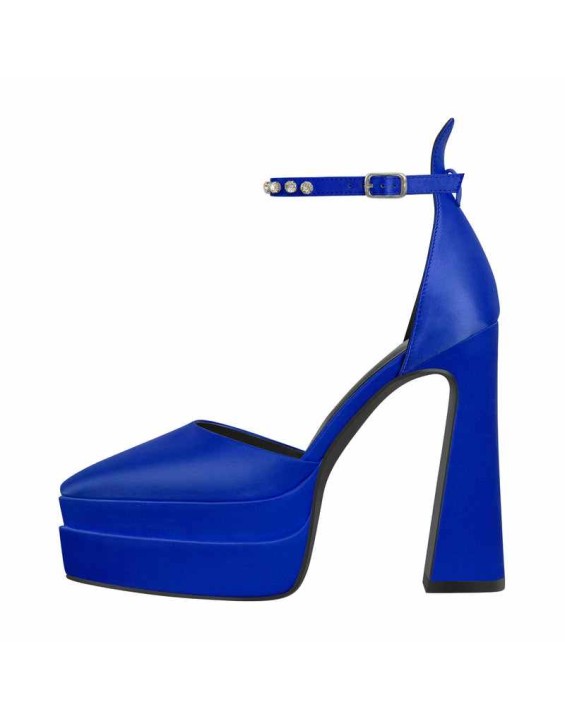 Double Platform Pointed Toe Chunky Heel Pumps