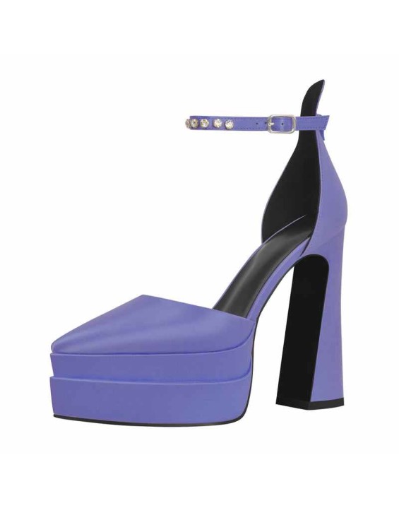 Double Platform Pointed Toe Chunky Heel Pumps